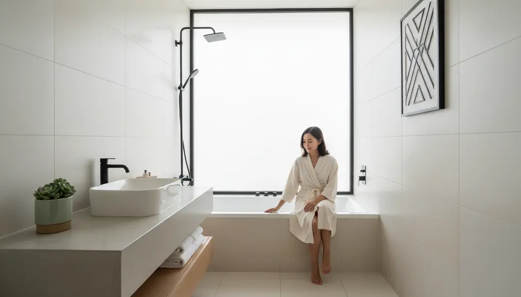 Desain Kamar Mandi dengan Bathtub Kecil untuk Relaksasi (Ukuran 2.5 x 3)